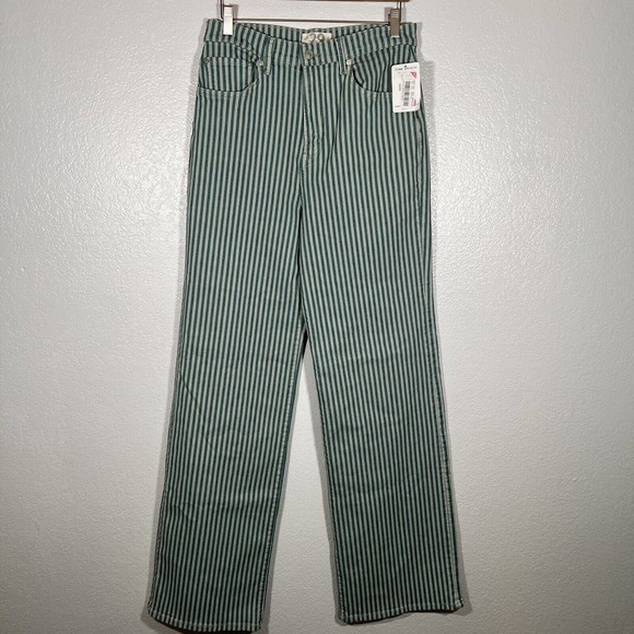NWT Free People High Wasted Striped Blue Green Flare Jeans Size 29 - Picture 2 of 10